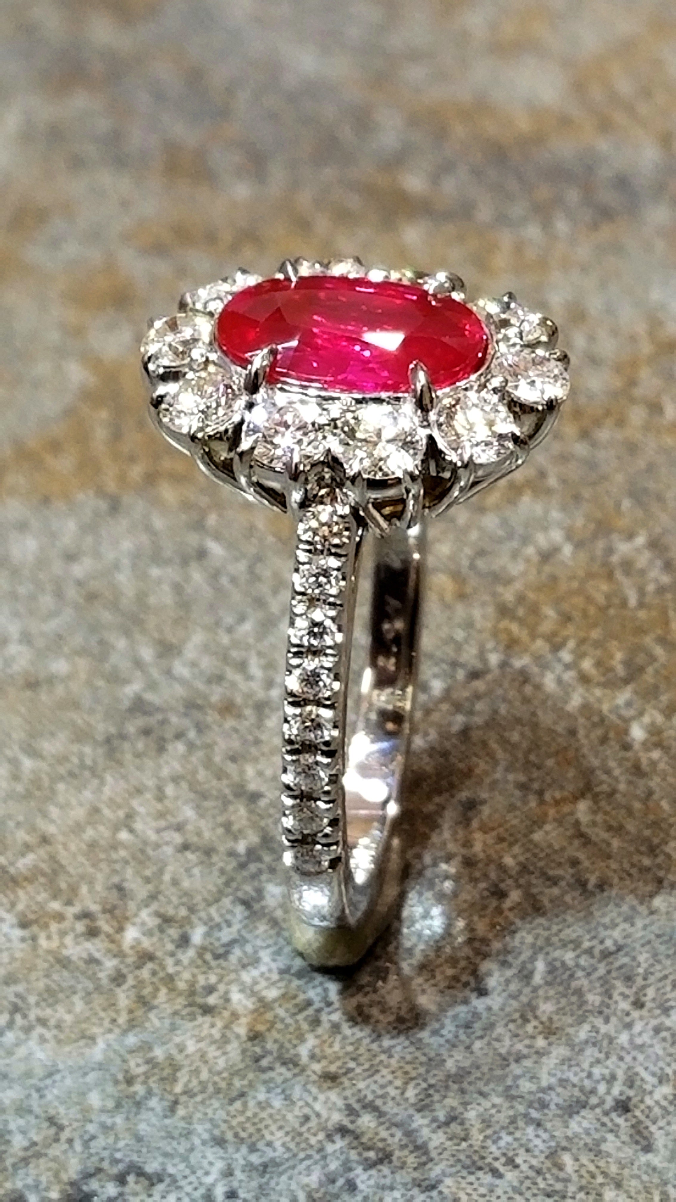 Platinum + 18k 2.04ct No Heat Ruby & Diamond Ring