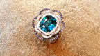 18kw 7.51ct Cambodian Blue Zircon Ring with Sapphires and Diamonds