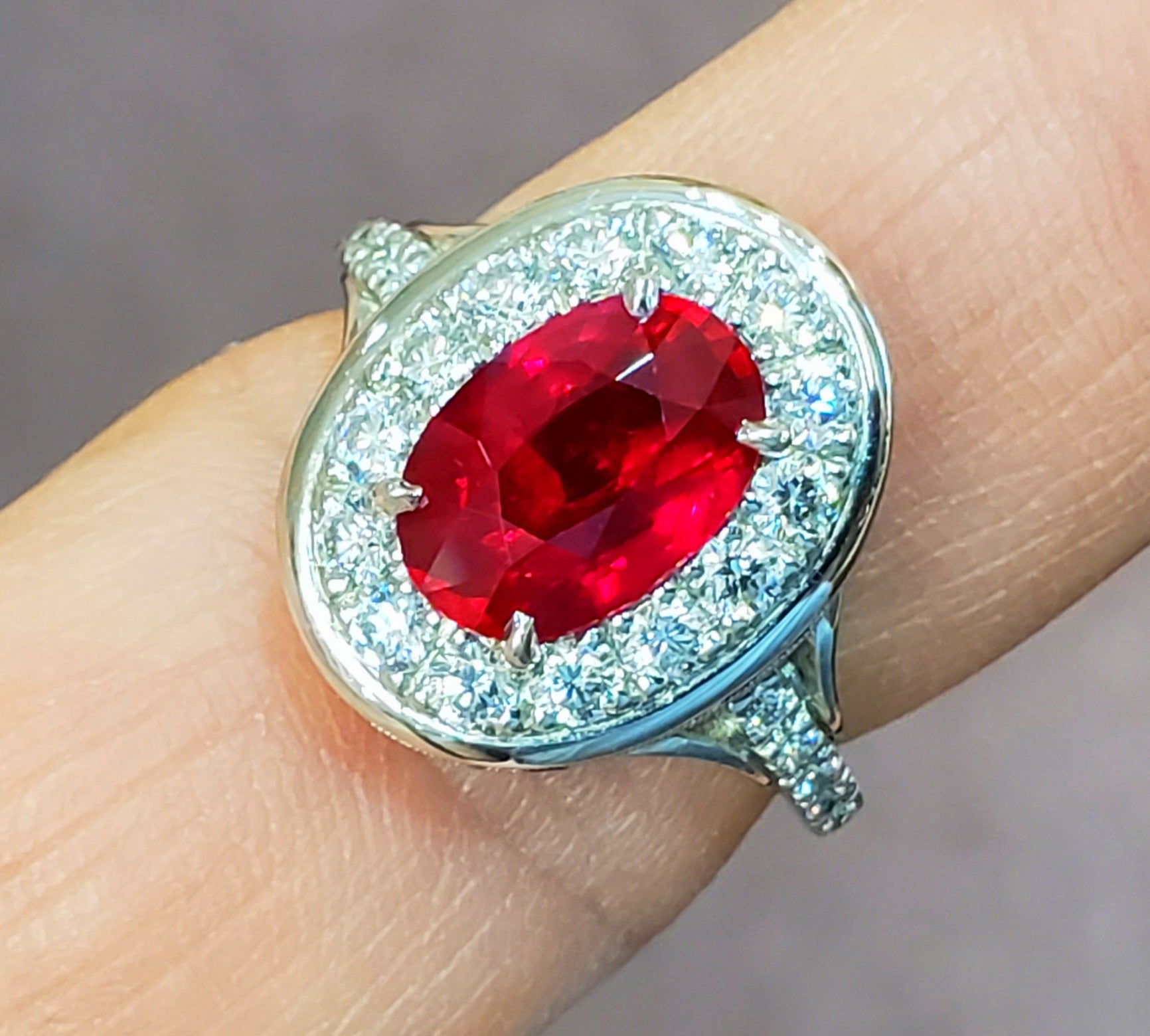 Platinum 3.04ct Fine Ruby and Diamond Ring