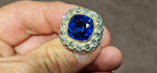 18k Yellow Gold Ring with a 15.56ct Fine Blue Ceylon Sapphire Ring, Plus Rose Cut Diamonds