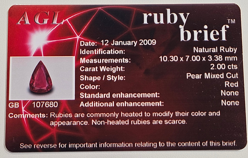 18kw 2.00ct No Heat Ruby Ring