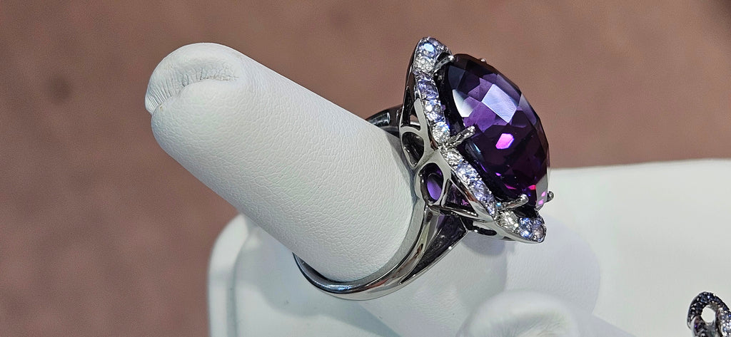 18k Black Rhodium Finest 19.40ct Amethyst + Tanzanite and Diamond Melee