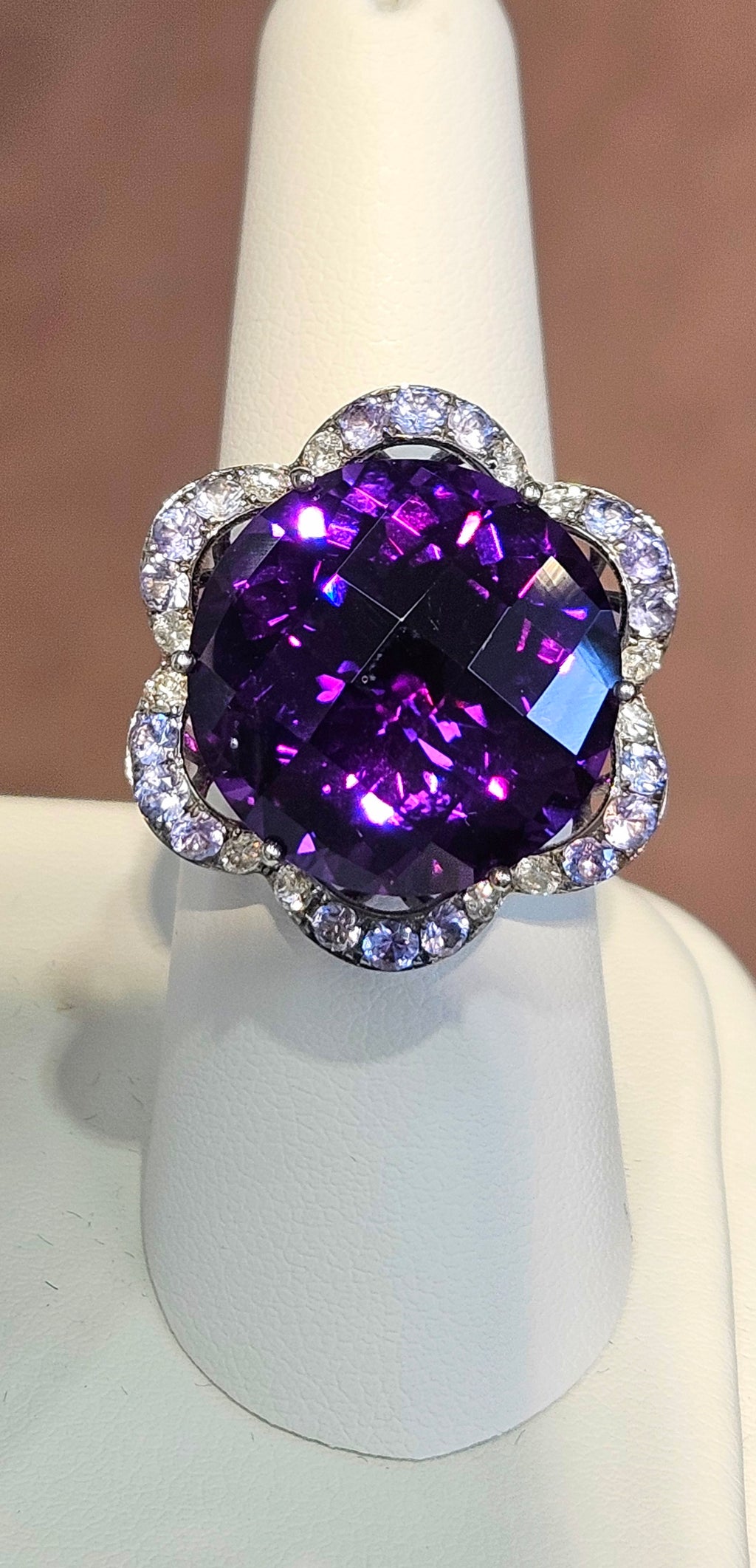 18k Black Rhodium Finest 19.40ct Amethyst + Tanzanite and Diamond Melee