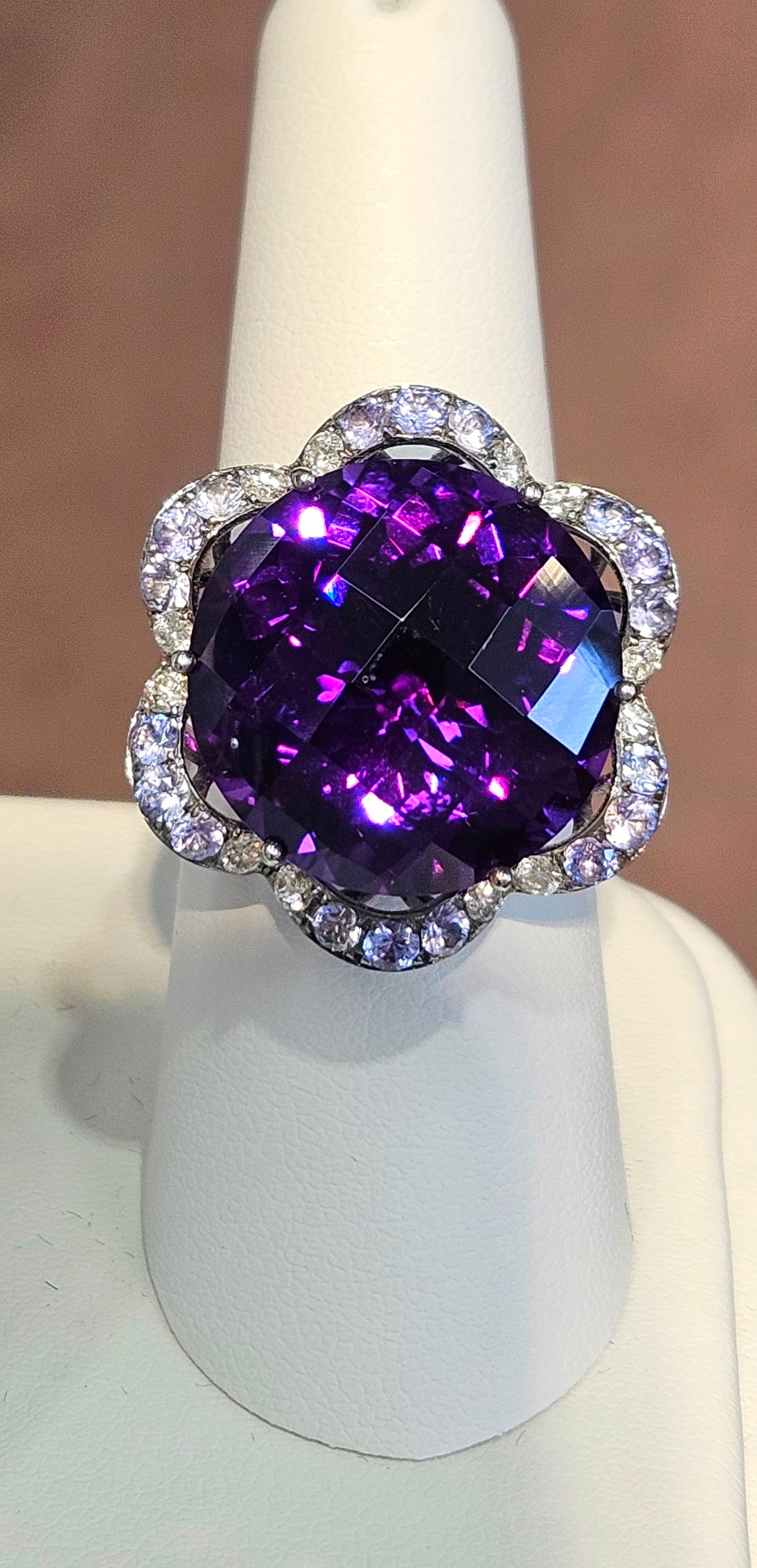 18k Black Rhodium Finest 19.40ct Amethyst + Tanzanite and Diamond Melee
