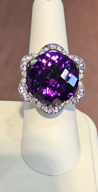 18k Black Rhodium Finest 19.40ct Amethyst + Tanzanite and Diamond Melee