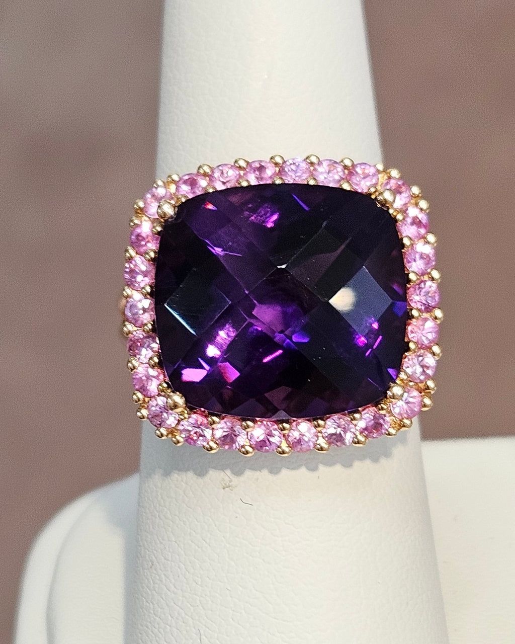 18k Rose Gold Ring Finest 11.22ct Amethyst with Pink Sapphires