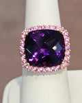 18k Rose Gold Ring Finest 11.22ct Amethyst with Pink Sapphires