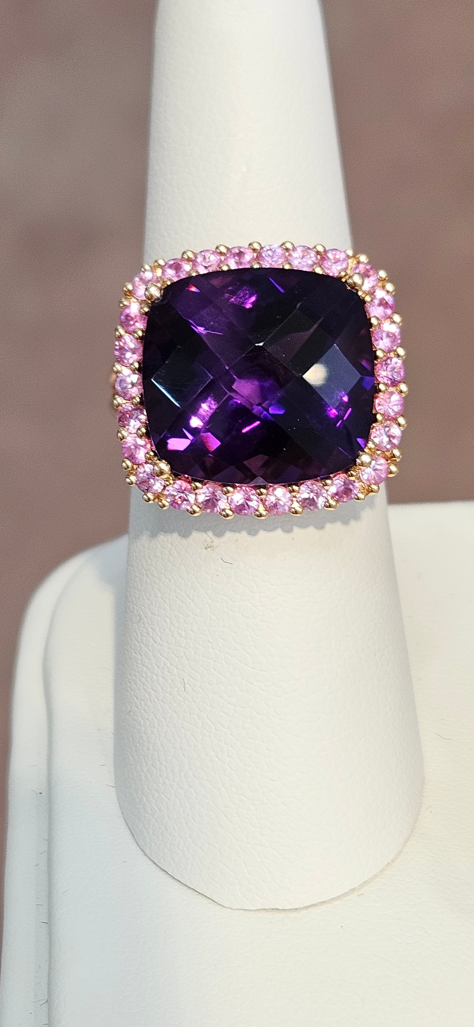 18k Rose Gold Ring Finest 11.22ct Amethyst with Pink Sapphires