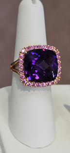 18k Rose Gold Ring Finest 11.22ct Amethyst with Pink Sapphires