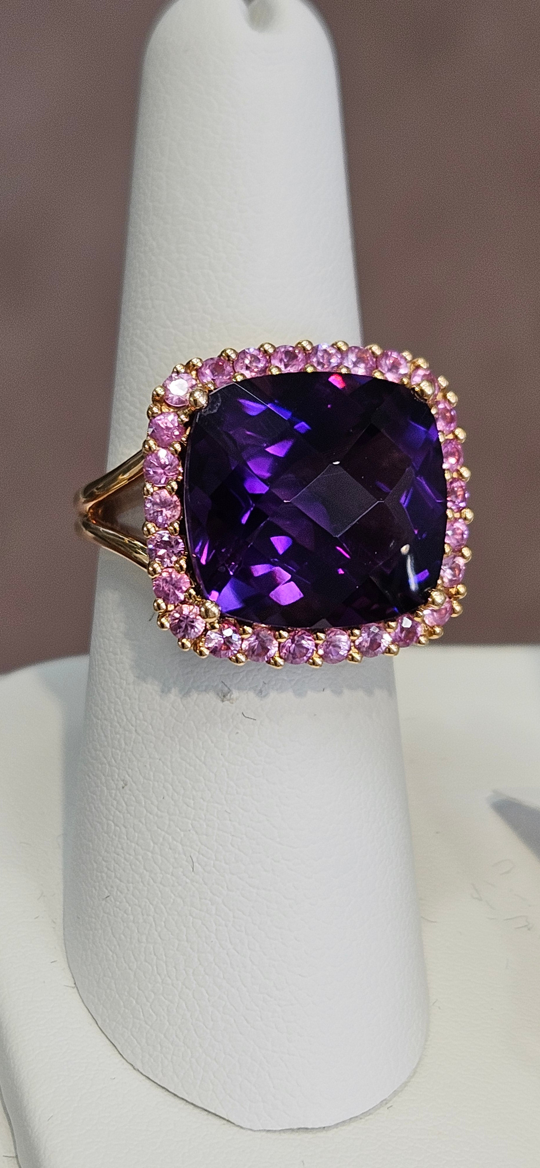 18k Rose Gold Ring Finest 11.22ct Amethyst with Pink Sapphires