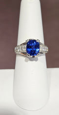 Platinum 4.35ct Ceylon Sapphire ring with 1.05cts of diamonds