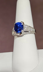Platinum 4.35ct Ceylon Sapphire ring with 1.05cts of diamonds