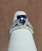 Platinum 4.35ct Ceylon Sapphire ring with 1.05cts of diamonds