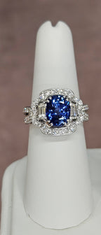 18kw 4.24ct "Denim Jean color" Ceylon sapphire ring with 1.12cts of diamonds