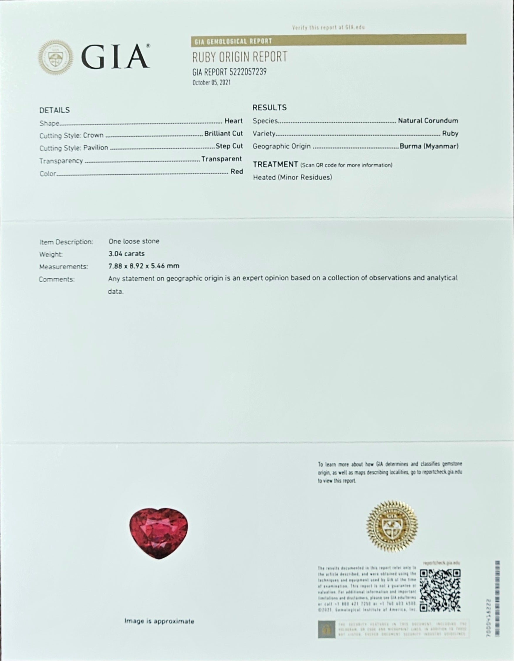 3.04ct certed Burma ruby ring in platinum