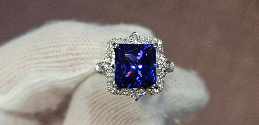 4.45ct gem blue purple tanzanite 18kw ring