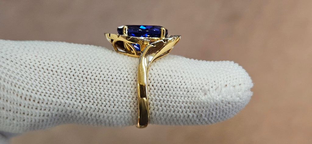 Deep purplish blue gem 6.18ct  Tanzanite ring 2-tone white and yellow 18k